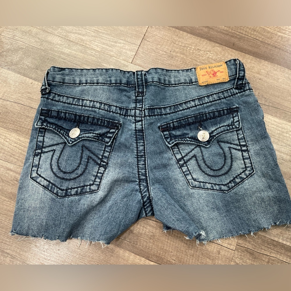 True Religion Boho festival Y2K 00s denim Jean cutoffs Geno slim 14 M/L Shorts